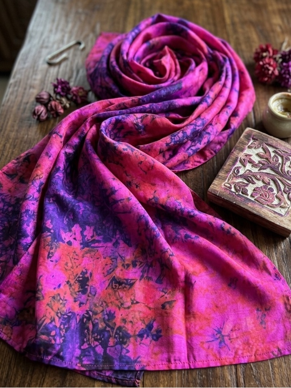 Sevya Handmade Purple Fuschia Sahila Batik Silk Scarf - NWT